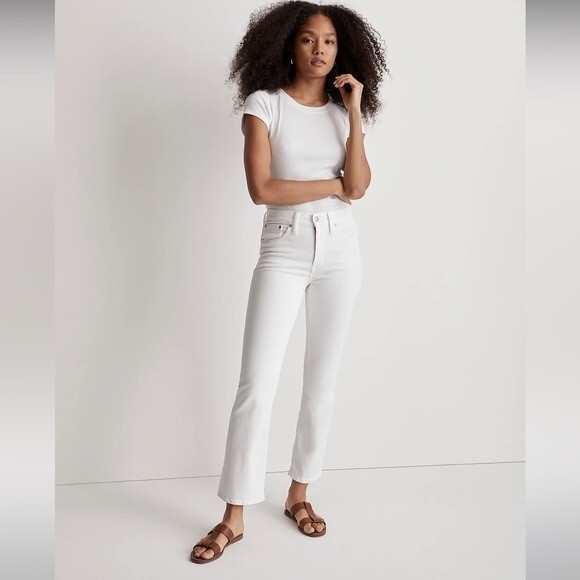 Madewell NWT Tall Kick Out Crop Jeans 33T Mid Rise Ankle Length in Pure White - Picture 2 of 9